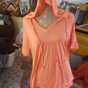 Tangerine color t shirt with hoodie